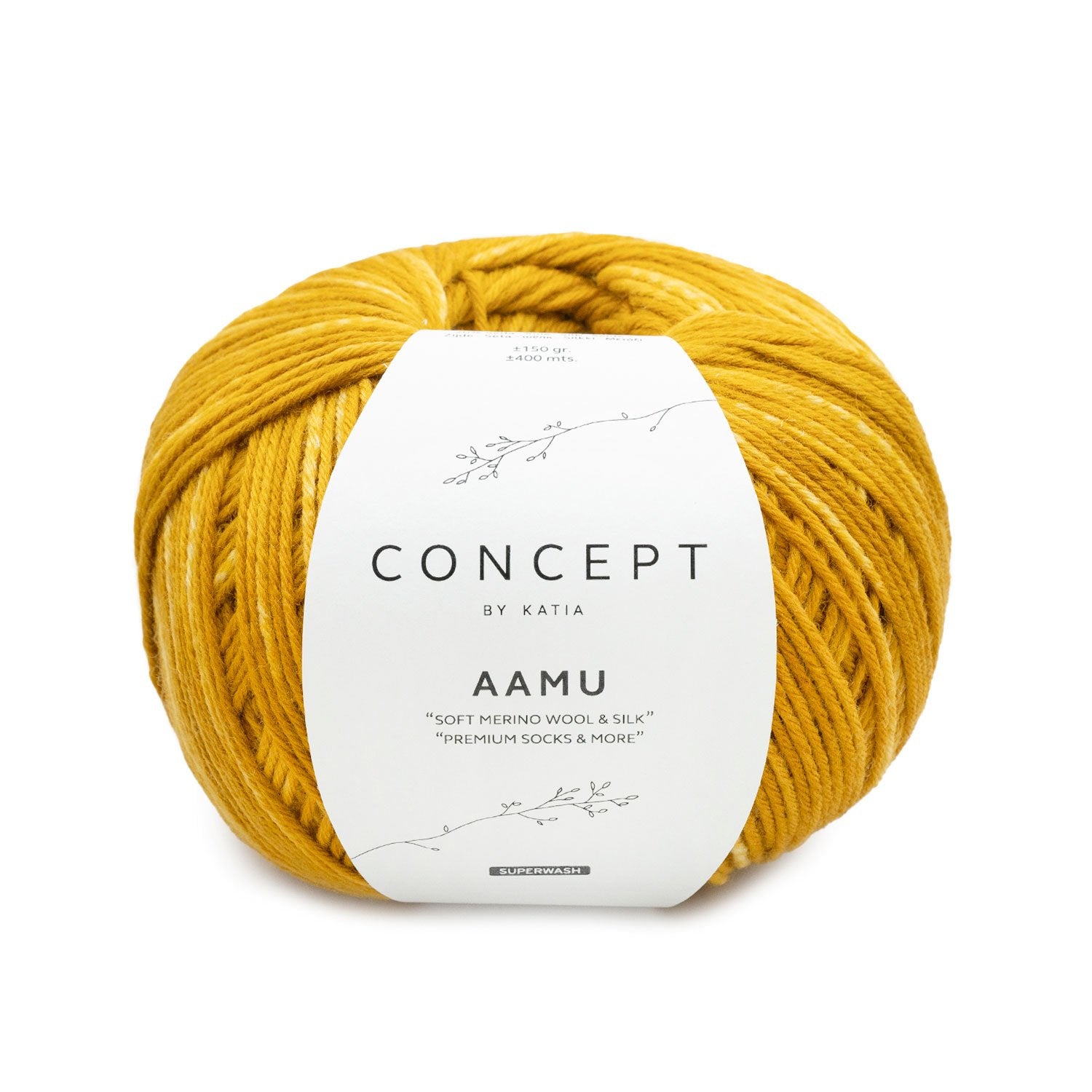Aamu Sock Yarn with Silk – 6 - Ply Soft & Durable Yarn by Katia 302 - mostaza | Knitting yarn shop / dzijas veikals