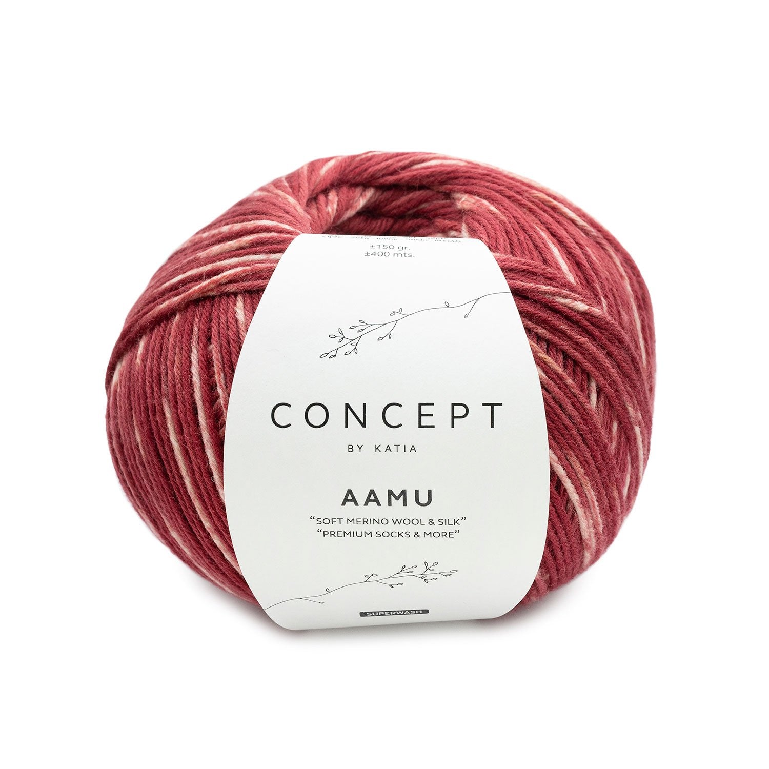 Aamu Sock Yarn with Silk – 6 - Ply Soft & Durable Yarn by Katia 304 - granate | Knitting yarn shop / dzijas veikals