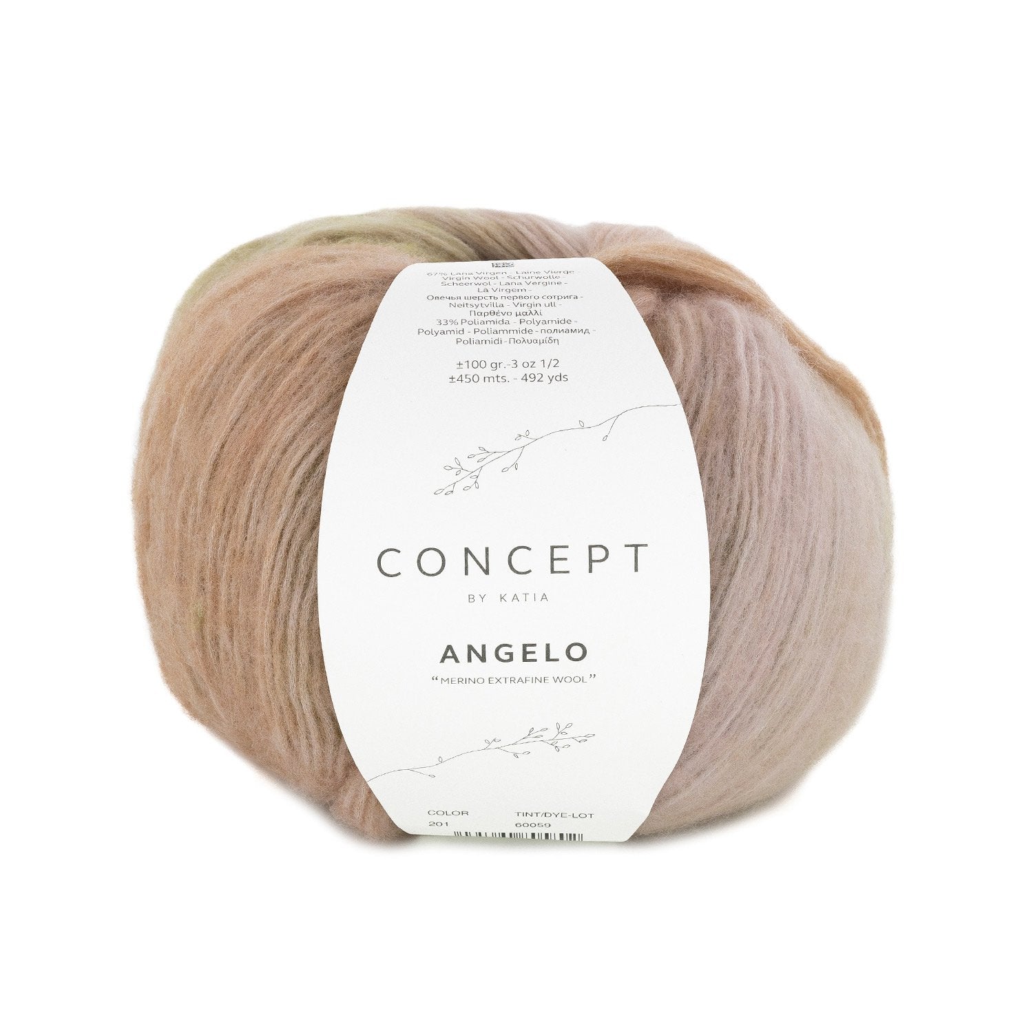 ANGELO SOFT Gradient Yarn - Soft, Lightweight, Virgin Wool Blend 201 - verdes/ocre/rosa | Knitting yarn shop / dzijas veikals