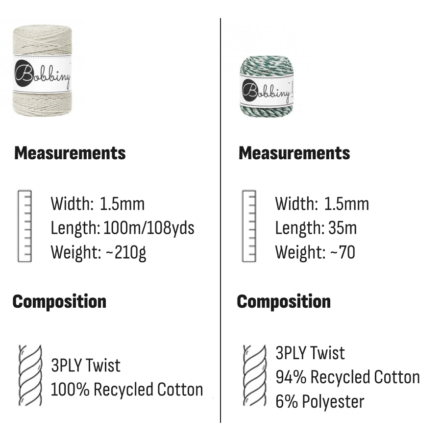Bobbiny MACRAME ROPES 3PLY 1,5MM Aloe Baby | Knitting yarn shop / dzijas veikals