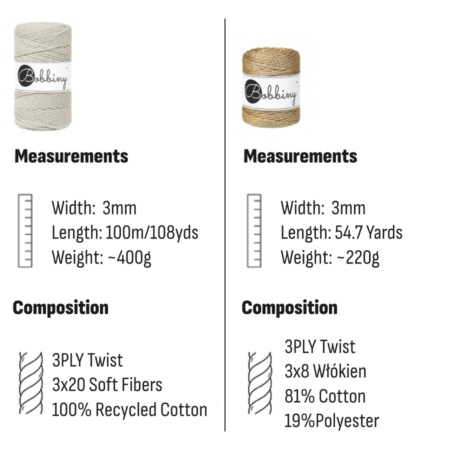 Bobbiny MACRAME ROPES 3PLY 3MM Aloe | Knitting yarn shop / dzijas veikals