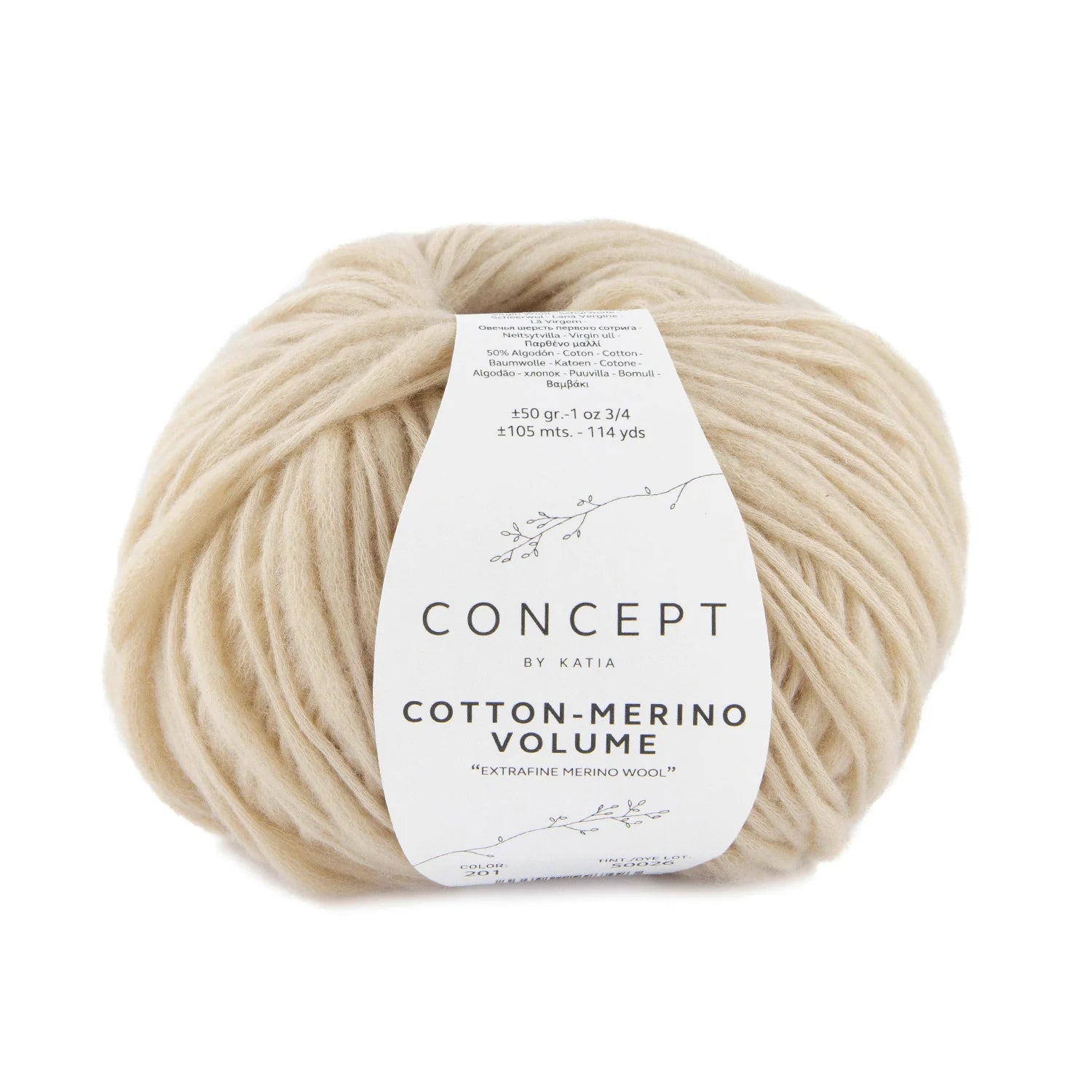 Cotton - Merino Volume Flamé Yarn – Textured Virgin Wool & Cotton Blend 201 - beige | Knitting yarn shop / dzijas veikals