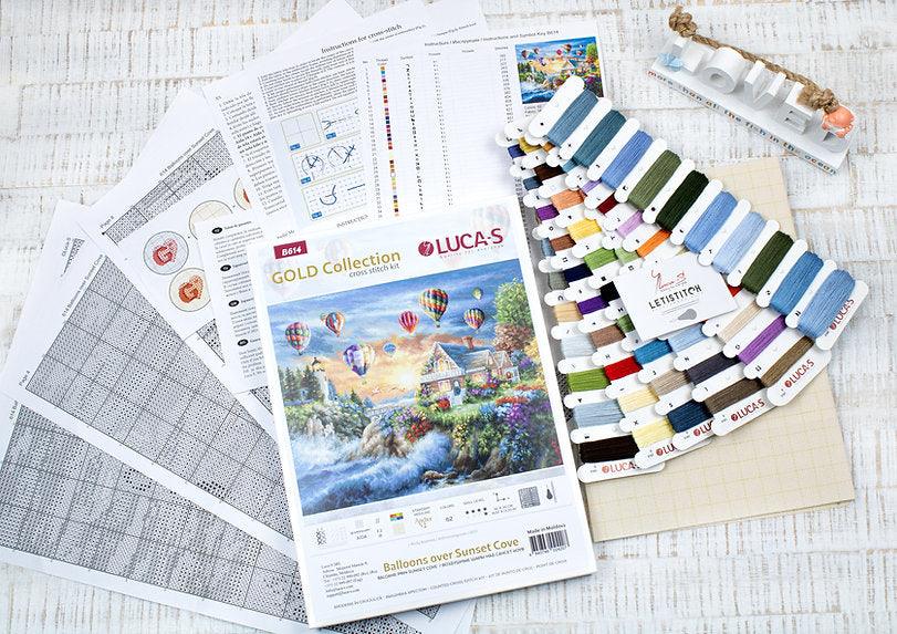 Cross Stitch Kit Luca - S Gold - Balloons over Sunset Cove, B614 | Knitting yarn shop / dzijas veikals