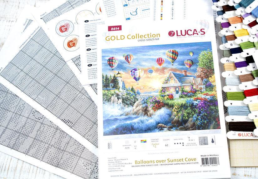 Cross Stitch Kit Luca - S Gold - Balloons over Sunset Cove, B614 | Knitting yarn shop / dzijas veikals