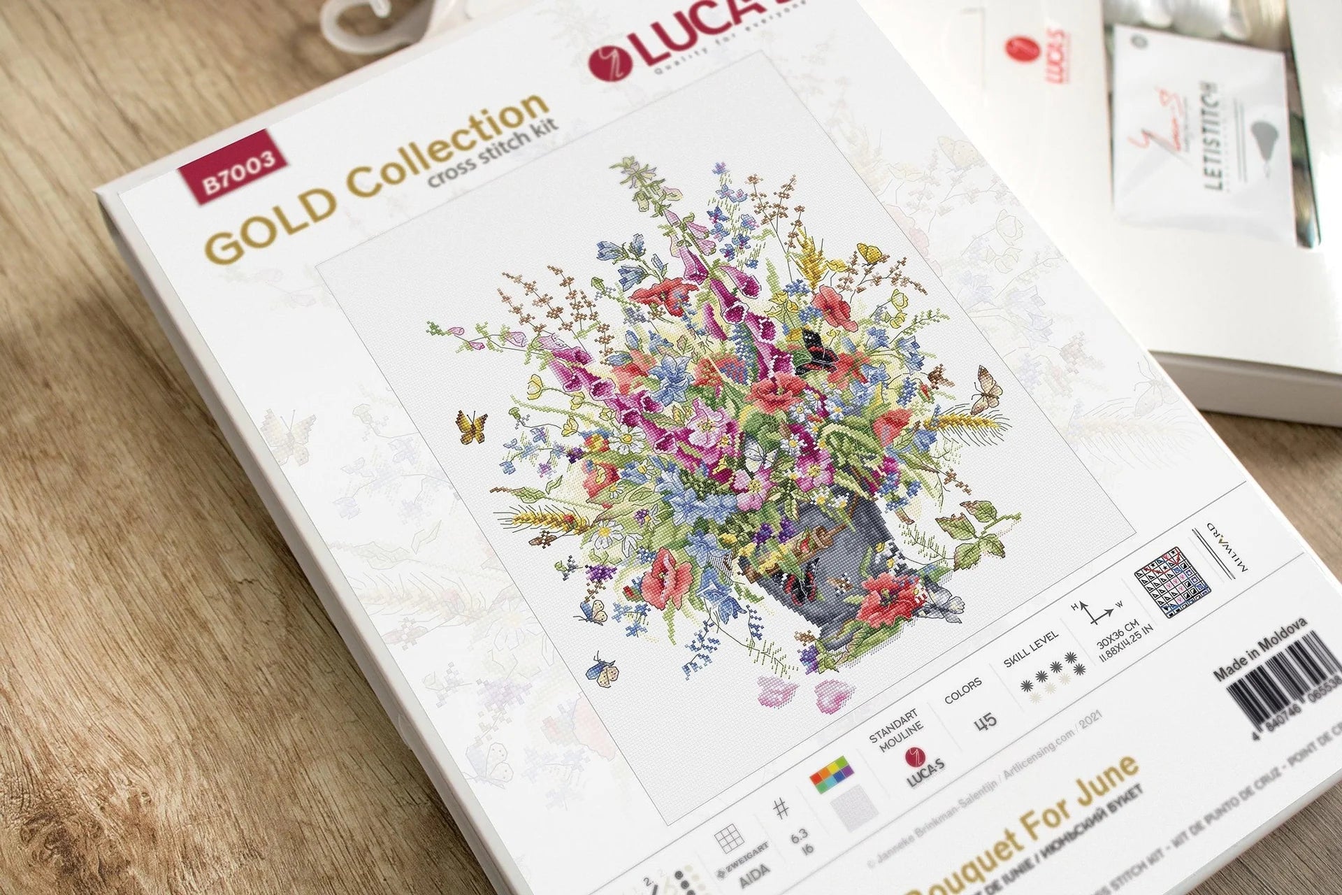 Cross Stitch Kit Luca - S Gold - Bouquet For June, B7003 | Knitting yarn shop / dzijas veikals