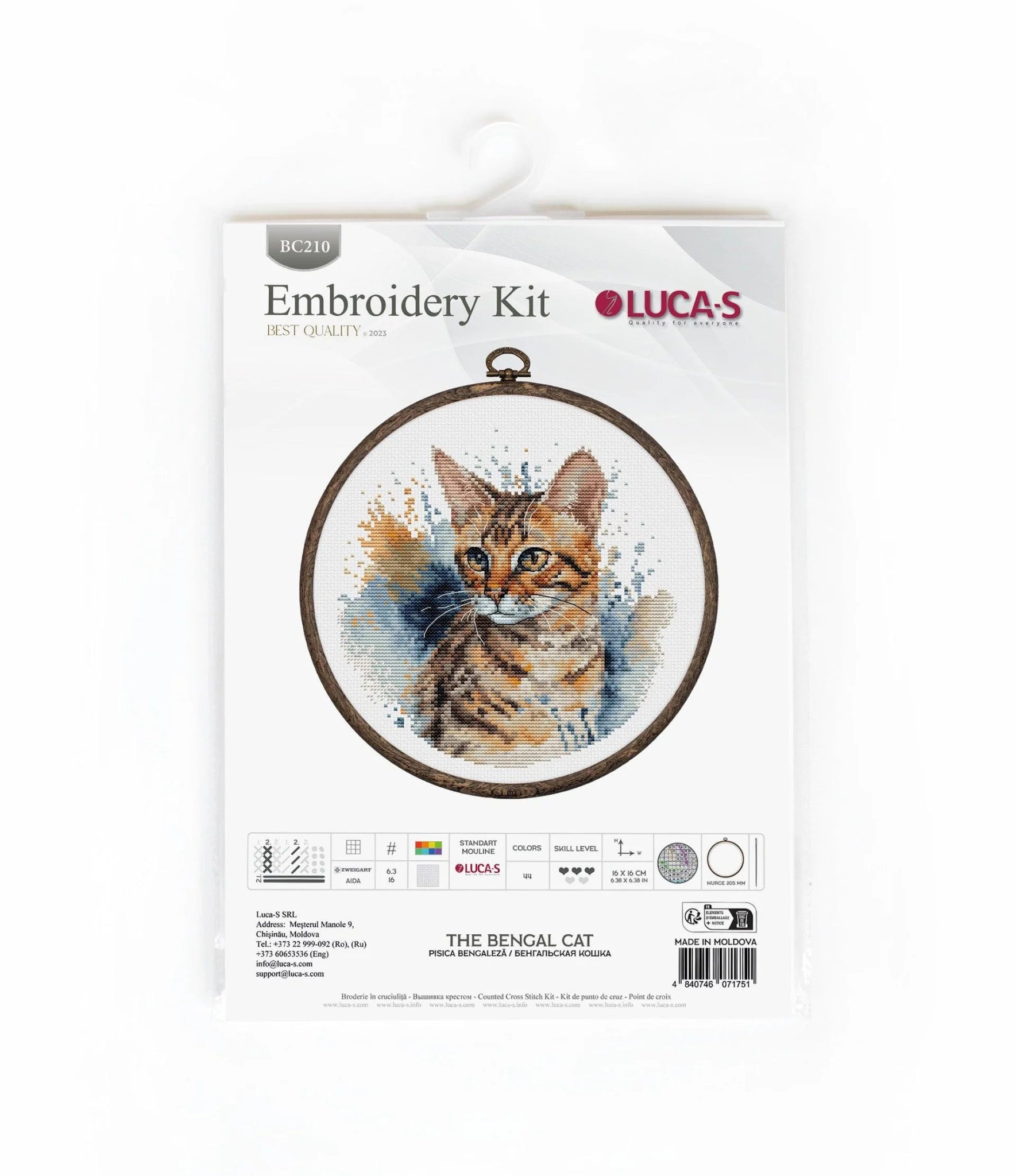 Cross Stitch Kit with Hoop Included Luca - S - BC210, The Bengal Cat | Knitting yarn shop / dzijas veikals