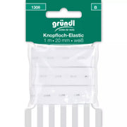 GRÜNDL Buttonhole Elastic – 20mm x 1m, White | Knitting yarn shop / dzijas veikals