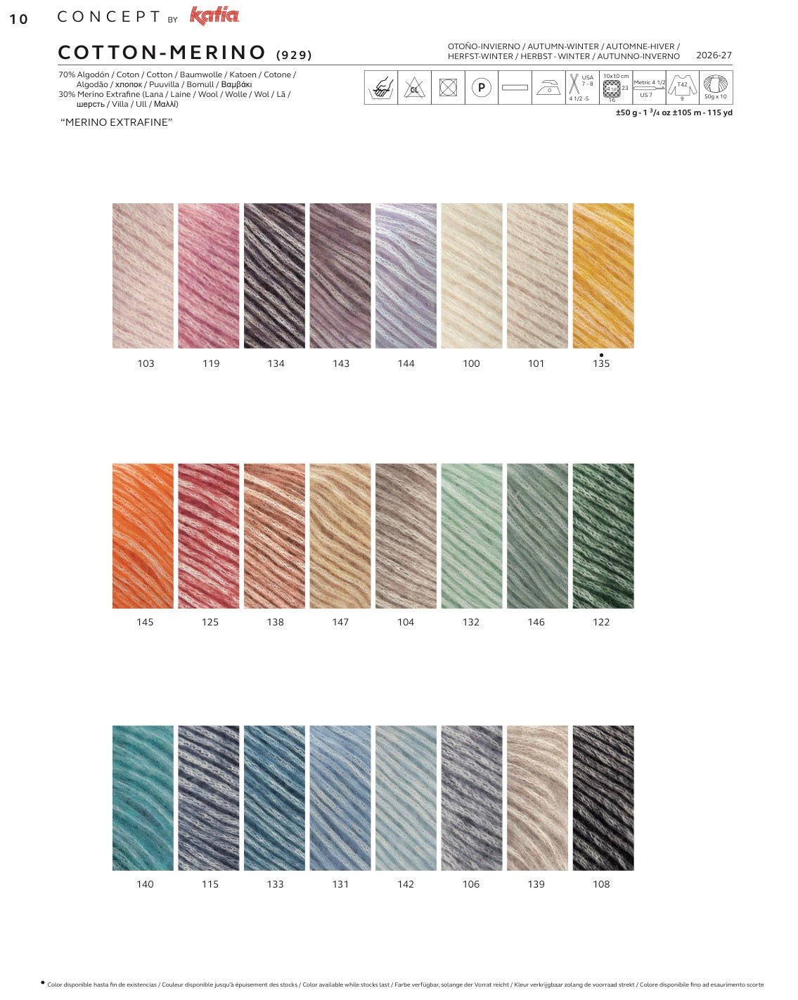 KATIA Cotton-Merino – 70% Cotton, 30% Extra-Fine Merino Wool 146 - Sage | Knitting yarn shop / dzijas veikals