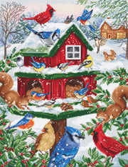 Luca - S Cross Stitch Kit – Blissful Bird Feeder B2417, 16ct AIDA, 25x33cm, 160x210 Stitches, 60 Colors, Anchor Threads, Includes Needles & Instructions | Knitting yarn shop / dzijas veikals