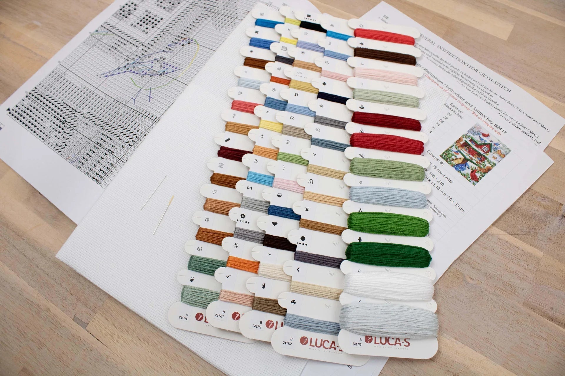 Luca - S Cross Stitch Kit – Blissful Bird Feeder B2417, 16ct AIDA, 25x33cm, 160x210 Stitches, 60 Colors, Anchor Threads, Includes Needles & Instructions | Knitting yarn shop / dzijas veikals