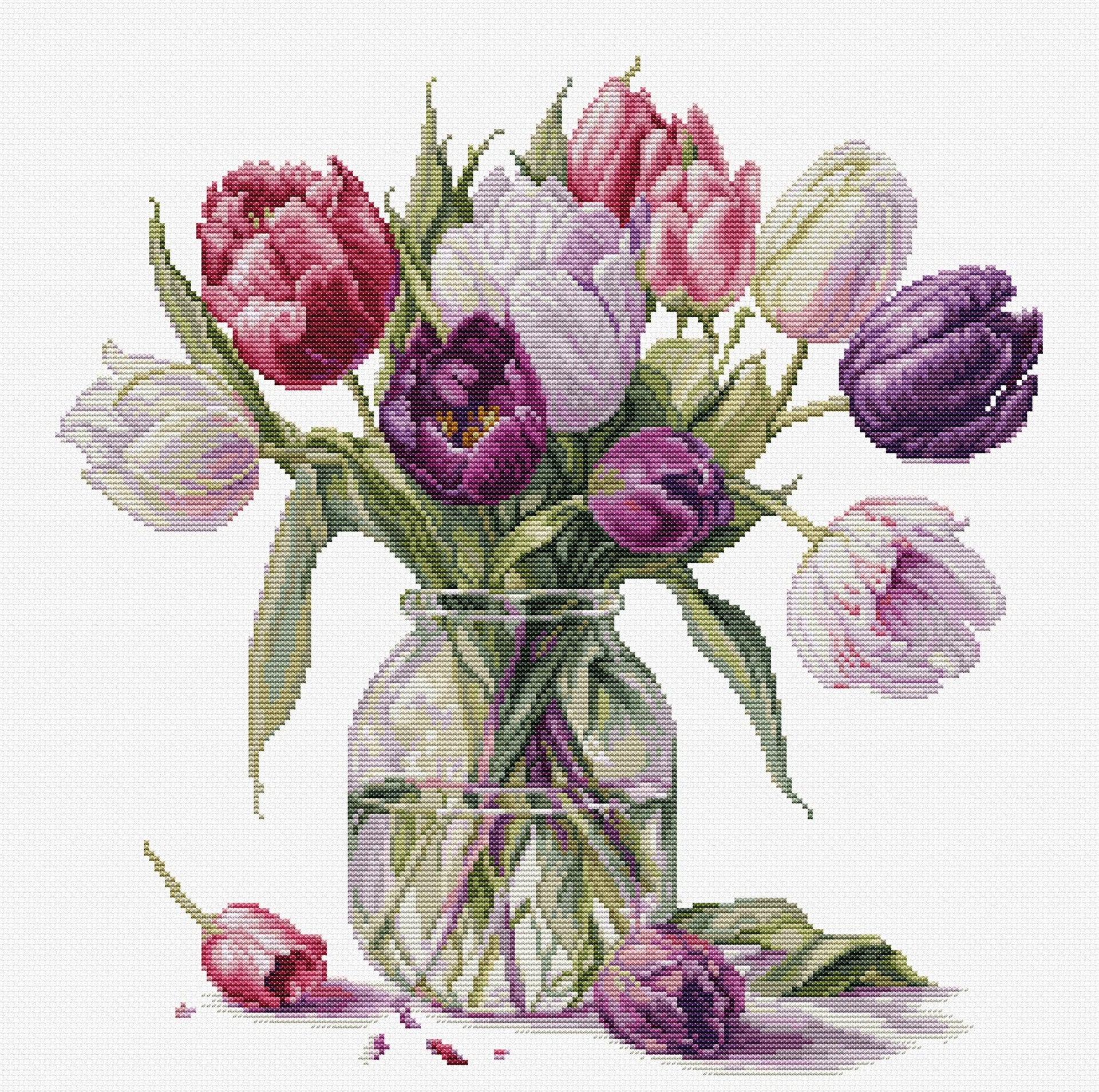 Luca - S Cross Stitch Kit – Bouquet of Tulips B7029, 16ct AIDA, 30x31cm, 189x195 Stitches, 56 Colors, Includes Cotton Threads, Needles & Guide | Knitting yarn shop / dzijas veikals