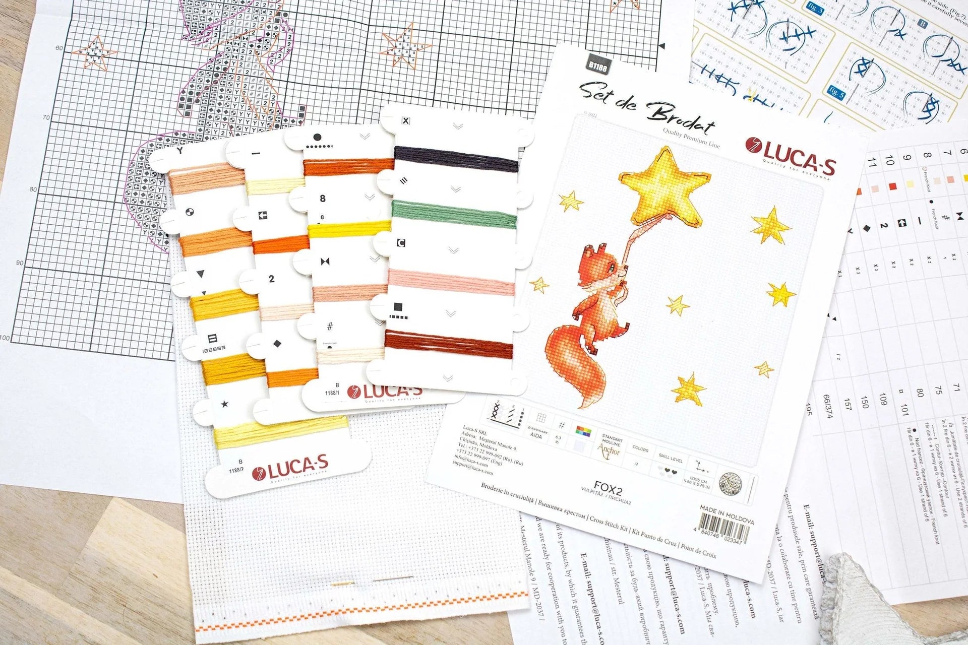 Luca - S Cross Stitch Kit – Fox No.2 B1188, 16ct AIDA, 12x15cm | Knitting yarn shop / dzijas veikals