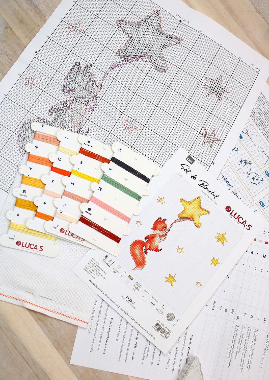 Luca - S Cross Stitch Kit – Fox No.2 B1188, 16ct AIDA, 12x15cm | Knitting yarn shop / dzijas veikals