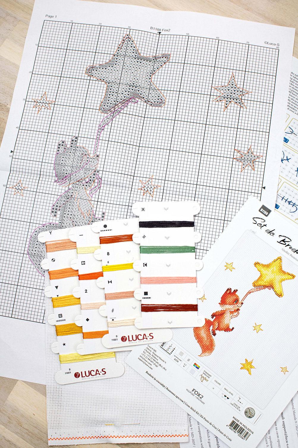 Luca - S Cross Stitch Kit – Fox No.2 B1188, 16ct AIDA, 12x15cm | Knitting yarn shop / dzijas veikals