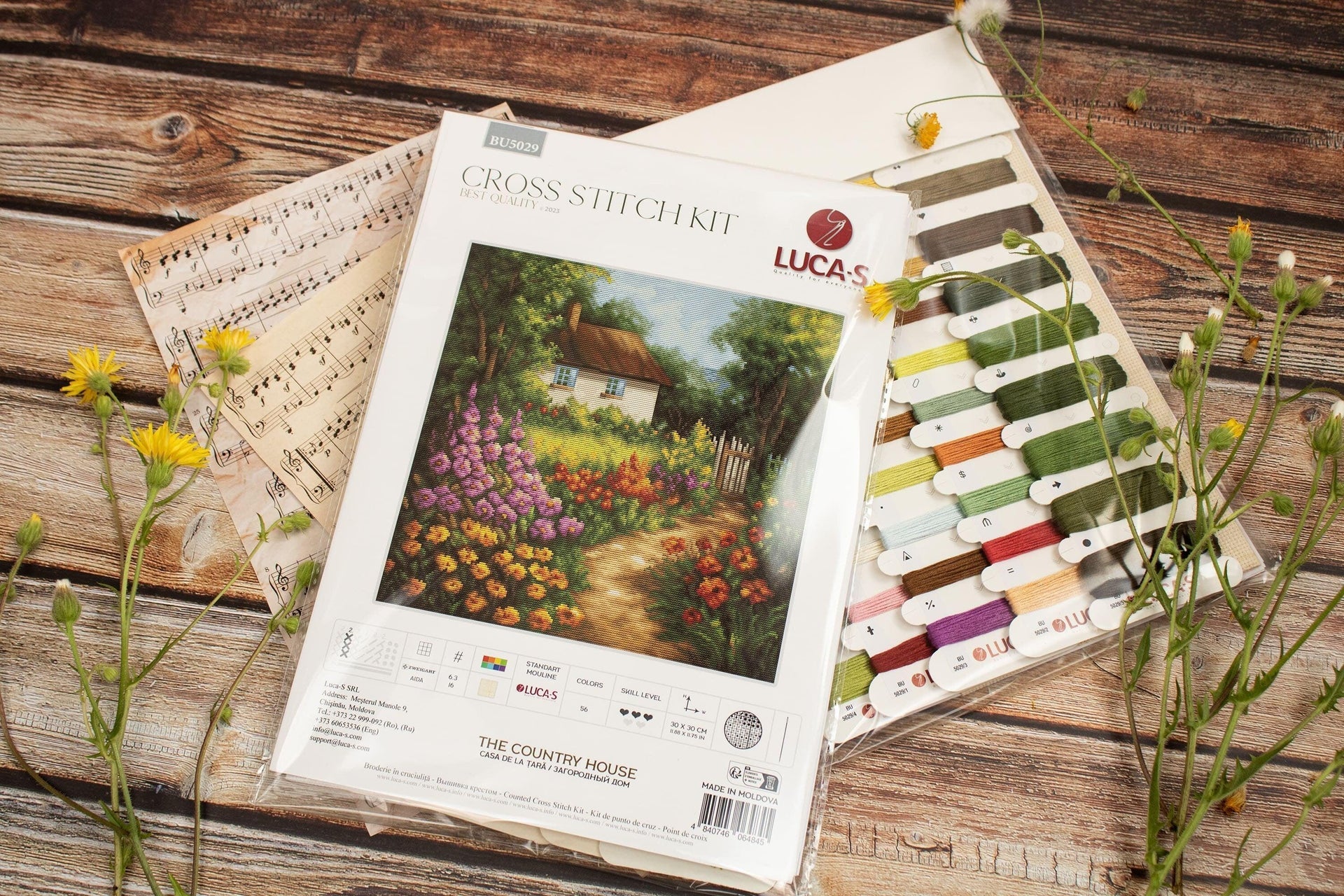 Luca - S Cross Stitch Kit – The Country House BU5029, 16ct AIDA, 30x30cm, 190x188 Stitches, 56 Colors, Includes Cotton Threads, Needle & Guide | Knitting yarn shop / dzijas veikals