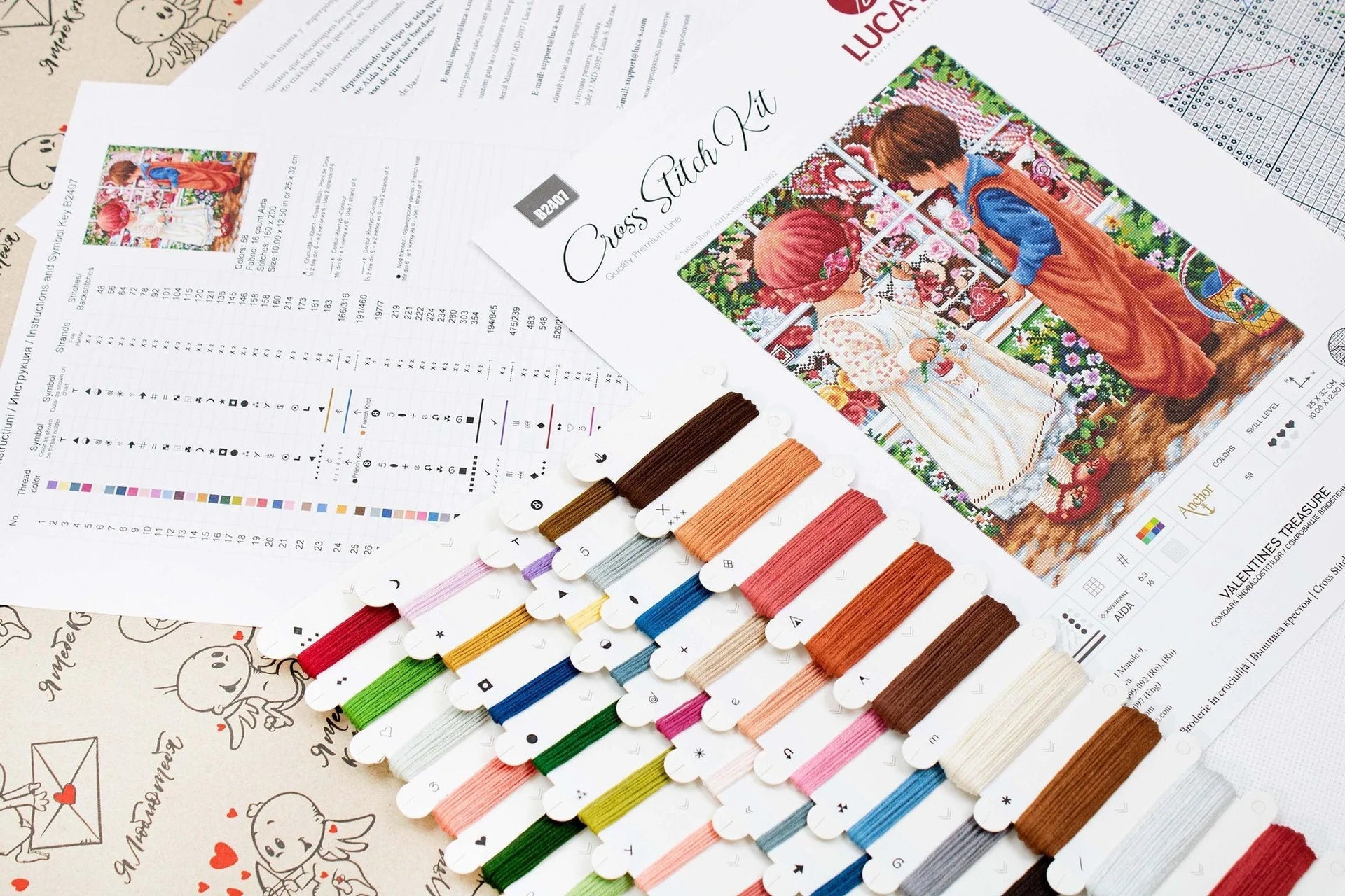 Luca - S Cross Stitch Kit – Valentine's Treasure B2407, 18ct AIDA, 36x31cm | Knitting yarn shop / dzijas veikals