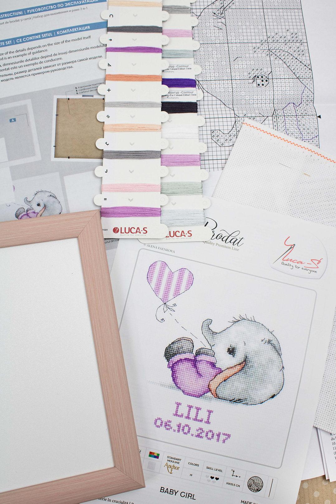 Luca - S Frame Kit R04 – Pink Wooden Frame with Cross Stitch Kit, 23x24.5cm | Knitting yarn shop / dzijas veikals