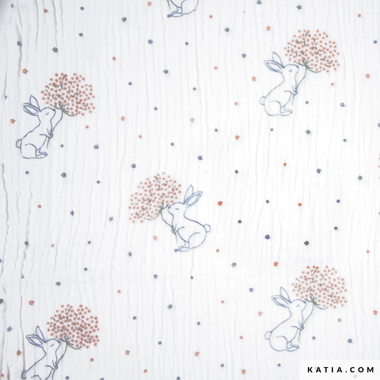 Rabbit Flowers Muslin Fabrics, 100% cotton, 130 - 135cm - 125gr/mt2, per 1 meter | Knitting yarn shop / dzijas veikals