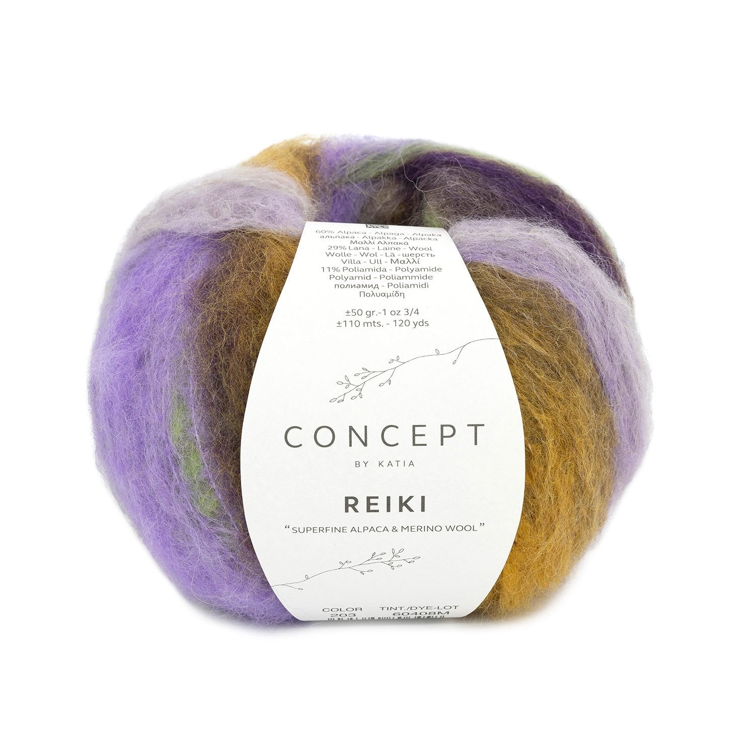 REIKI Yarn by Concept by Katia – Superfine Alpaca Blend 203 - lilas/pistacho/ocre | Knitting yarn shop / dzijas veikals