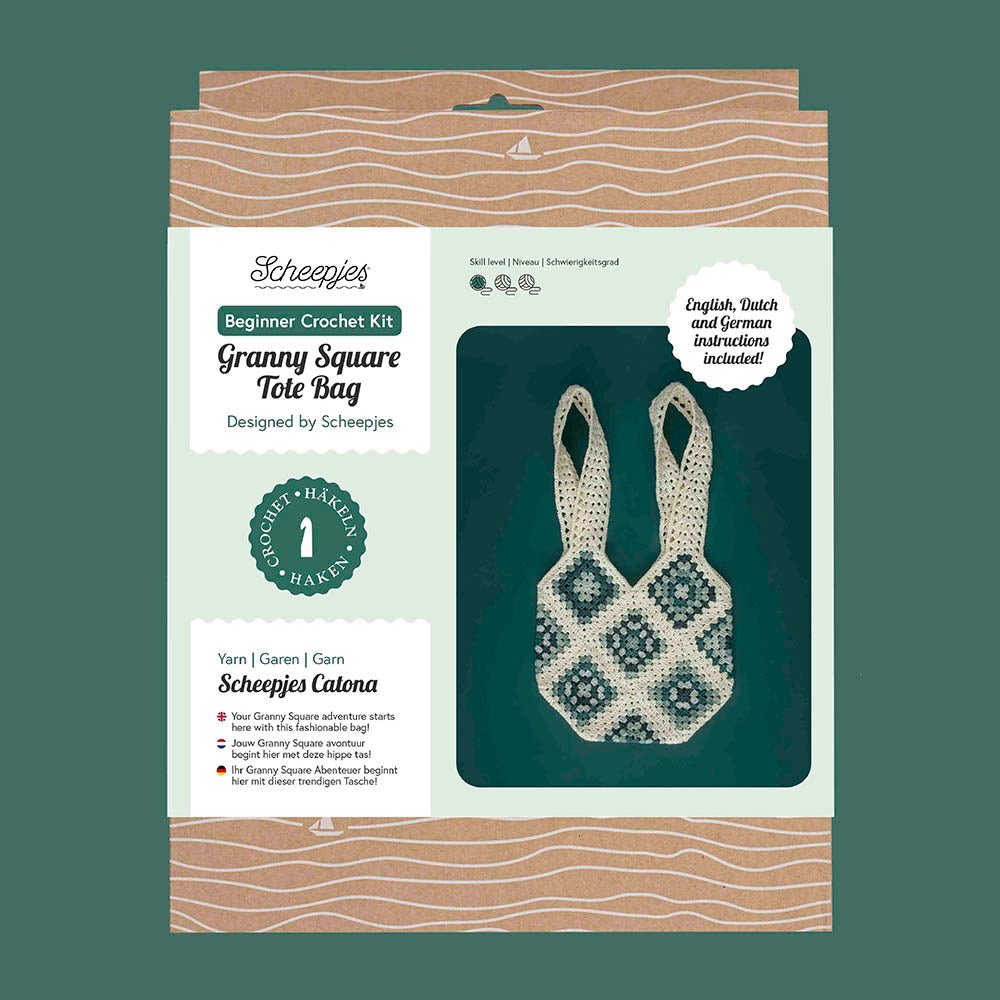 Scheepjes Beginner crochet kit Granny Square Bag, 2 color combinations silver - blue | Knitting yarn shop / dzijas veikals