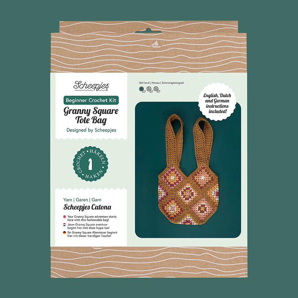 Scheepjes Beginner crochet kit Granny Square Bag, 2 color combinations silver - blue | Knitting yarn shop / dzijas veikals