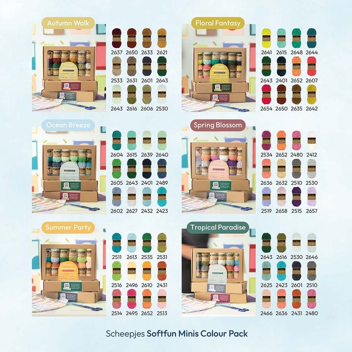 Scheepjes Softfun colour pack 12x20g, 5 variants Spring Blossom | Knitting yarn shop / dzijas veikals