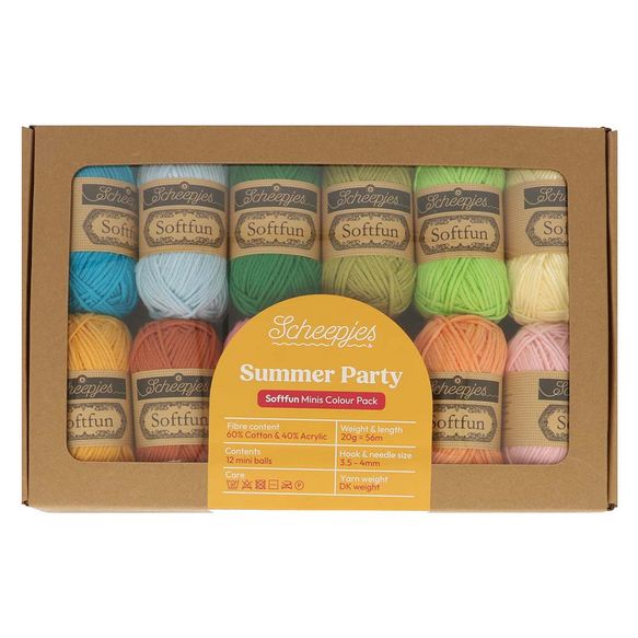 Scheepjes Softfun colour pack 12x20g, 5 variants Summer Party | Knitting yarn shop / dzijas veikals