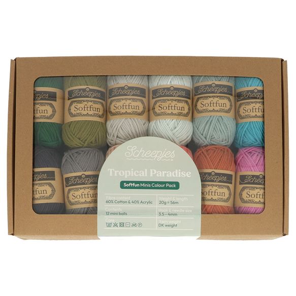 Scheepjes Softfun colour pack 12x20g, 5 variants Tropical Paradise | Knitting yarn shop / dzijas veikals