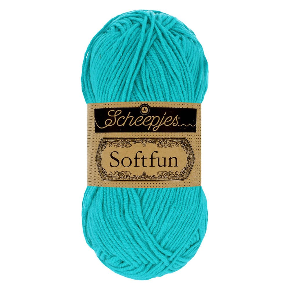 Scheepjes Softfun Yarn, colours 2401 - 2639 2423 Bright Turquoise | Knitting yarn shop / dzijas veikals