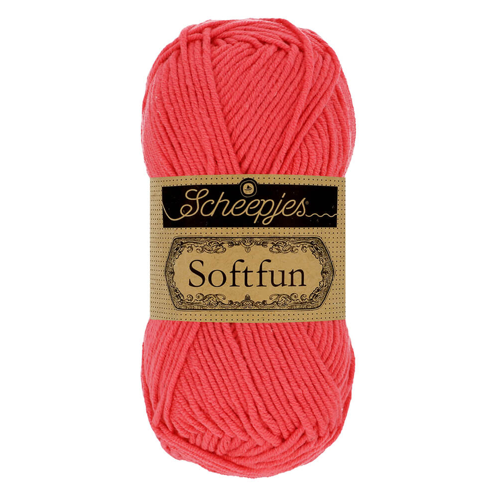 Scheepjes Softfun Yarn, colours 2401 - 2639 2607 Coral | Knitting yarn shop / dzijas veikals