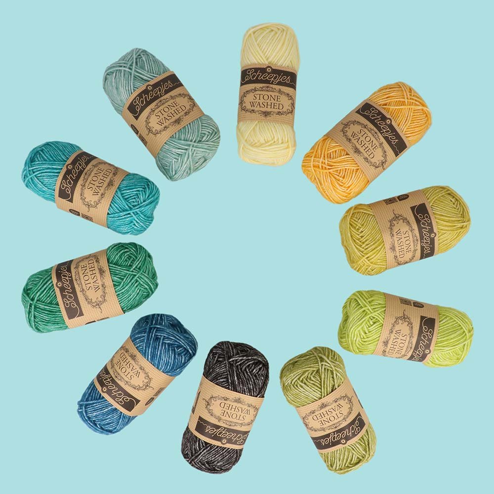 Scheepjes Stone Washed Yarn colour pack 10x25g Chakras | Knitting yarn shop / dzijas veikals