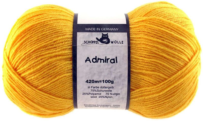 Schoppel Admiral sock yarn 0580 Egg Yolk Yellow | Knitting yarn shop / dzijas veikals