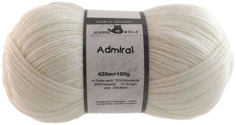 Schoppel Admiral sock yarn 990 White | Knitting yarn shop / dzijas veikals
