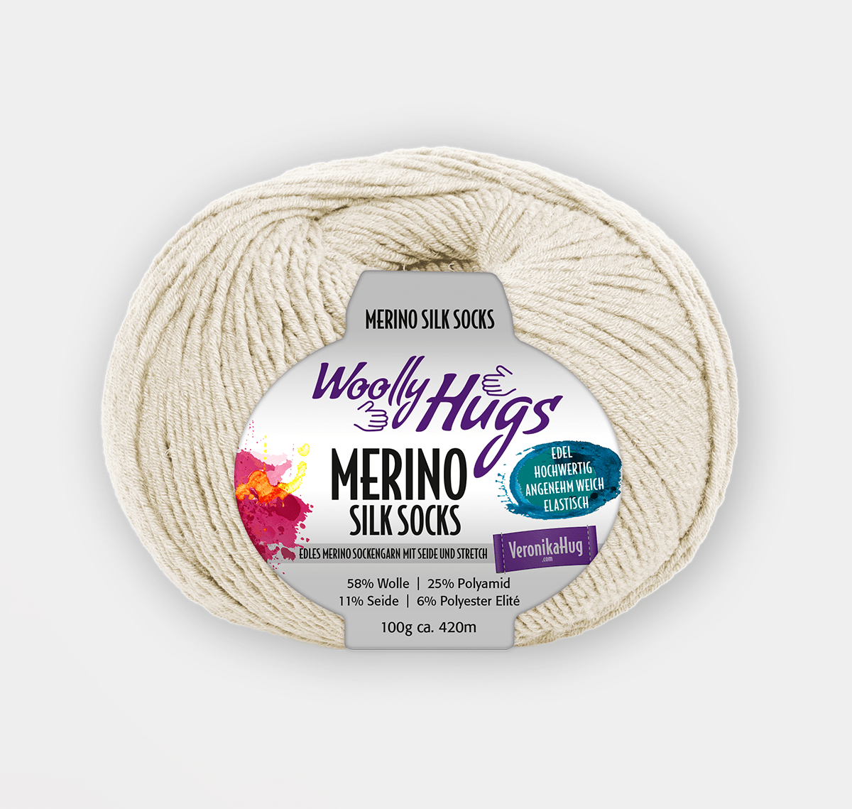 WOOLLY HUGS Merino Silk Socks Yarn 205 Light beige | Knitting yarn shop / dzijas veikals