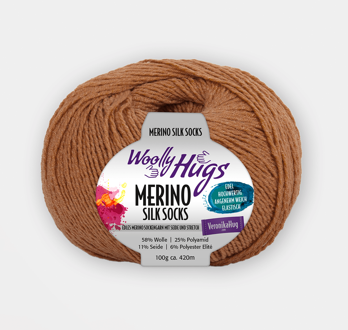 WOOLLY HUGS Merino Silk Socks Yarn 208 Camel | Knitting yarn shop / dzijas veikals