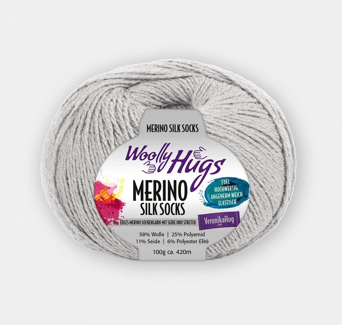 WOOLLY HUGS Merino Silk Socks Yarn 291 Light grey | Knitting yarn shop / dzijas veikals